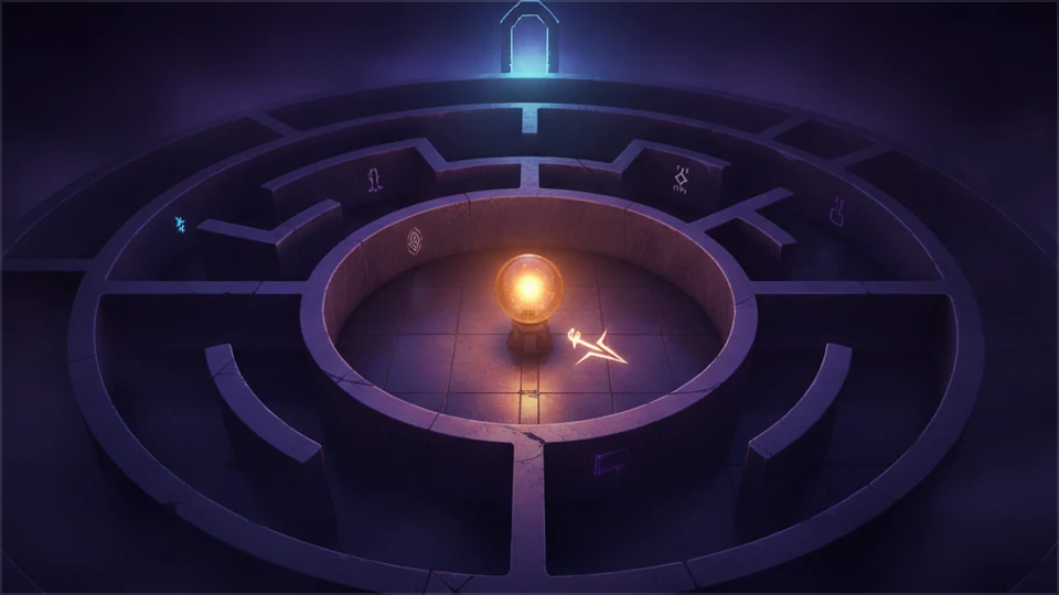 Blind Maze dark labyrinth lit by a single lantern glow